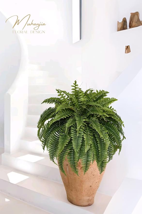 Silky Artificial Boston Fern Bush,48IN Fake Fern Large Hanging Plant That Look Real for Outdoors Home Decor,80Branches (Pack of 2)