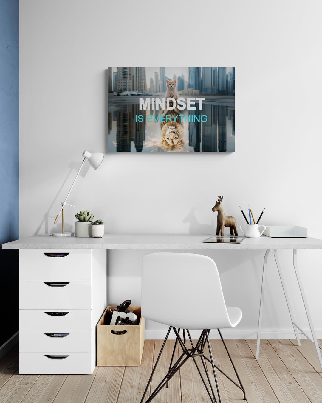 GoForArt Inspirational Canvas Wall Art, Mindset Is Everything Motivational Office Bedroom Poster Print, Animal Lion And Cat Picture Modern Positive Dorm Room Wall Decor