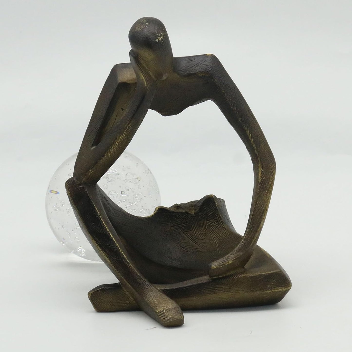 Lukitas Resin Thinker Statue - Holding Crystal Ball Sculpture, Modern Abstract Collectible Figurine for Home Office Bookshelf Decor, Bronze 7.5''