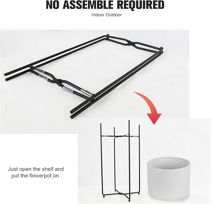 Sinolodo Mid Century Planter with Gold Plant Stand, 3 pcs Modern Planters for Indoor Plants, Metal Floor Planter Set with Foldable Stand(Pack of 3) (White Pot Black Stand, 9''+8''+7'')