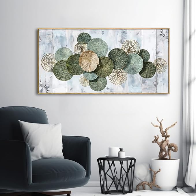 Wall Art Simple Wall Decor Green Canvas Painting Abstract Wall Art for Bedroom Living Room Dining Room Home Office Decor 24"x48" with Framed