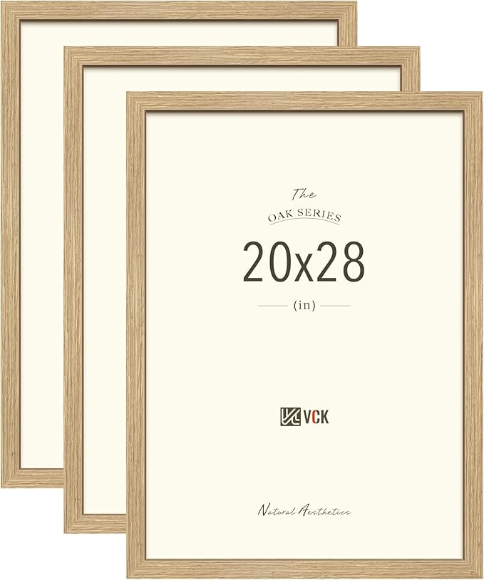 VCK 20x28 Poster Frame Set of 3 - Oak, Natural Solid Wood Picture Frames, Wall Hanging