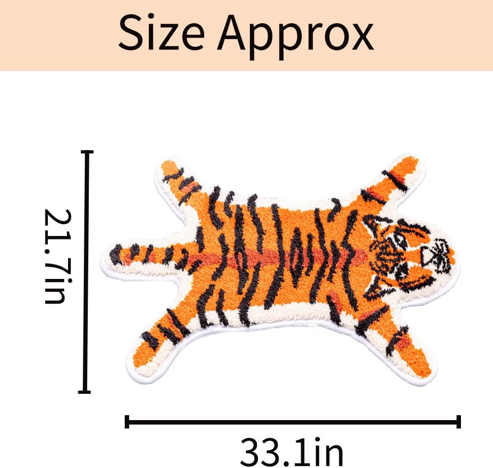 Funny Tiger Bath Mat for Bathroom, Cute Orange Tiger Cartoon Bath Rugs Non Slip Animal Shaped Absorbent Preppy Small Bathtub Rug Bathroom Decor Aesthetic Plush Shower Rugs Machine Washable