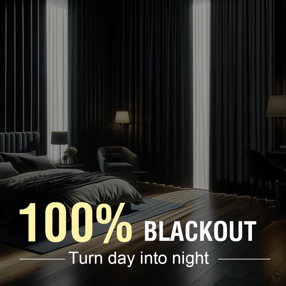 H.VERSAILTEX Primitive Linen Curtains 100% Blackout Curtain Drapes Burlap Fabric Curtains with White Thermal Insulated Liner, Grommet Top Drapes Living Room/Bedroom (2 Panels, 42 x 45 Inch, Navy)