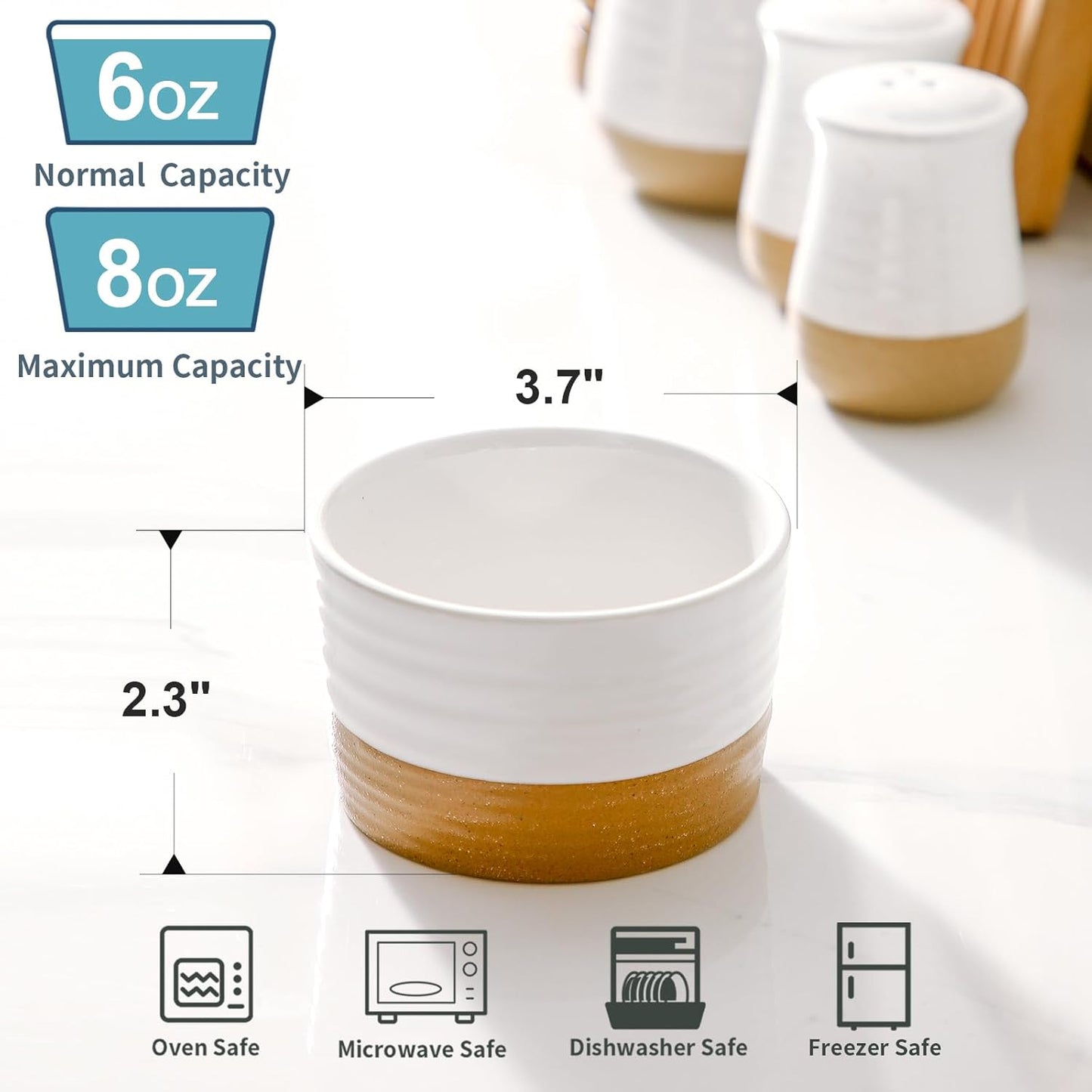 Hasense Ramekins 8 oz Oven Safe, Porcelain Ramekins Dessert Bowls Set of 6, Creme Brulee Souffle Dishes Custard Cups for Baking, Pudding, Pot Pie, Snack, Dipping Sauces, White