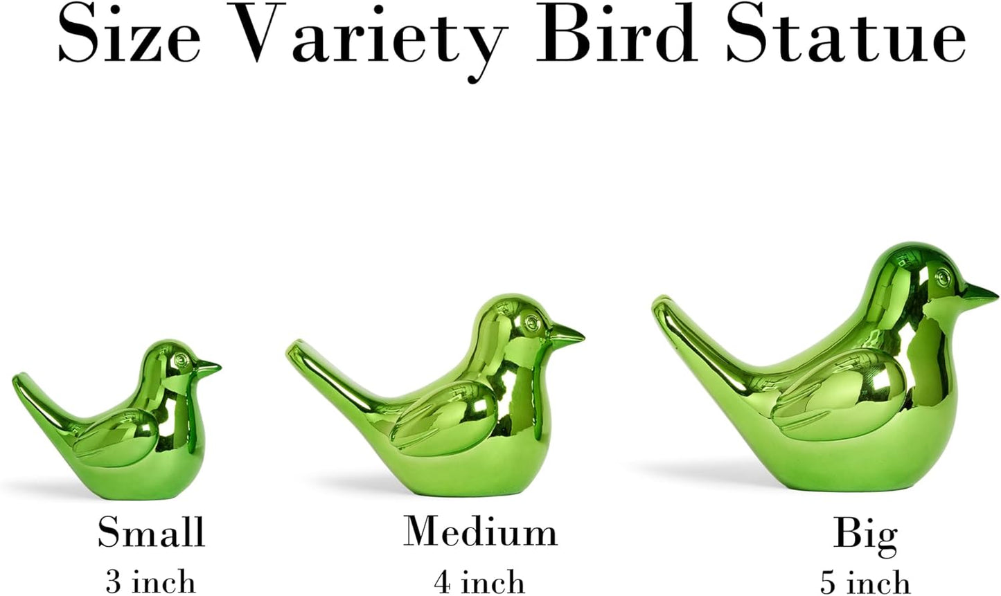 Bird Statue, 2-Pack 4 inch Shiny Green Accent Knick Knacks Gifts, for Home Office Shelf Desk Coffee Table Decoration