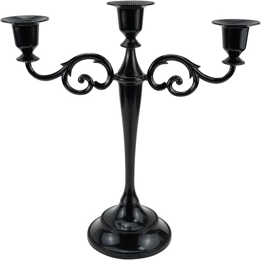 3 Candle Metal Candelabra Candlesticks Holder for Formal Events, Wedding, Church, Holiday Décor, Halloween Taper Candle Holder Stand Centerpiece Elegant Decoration Piece for Table, Black