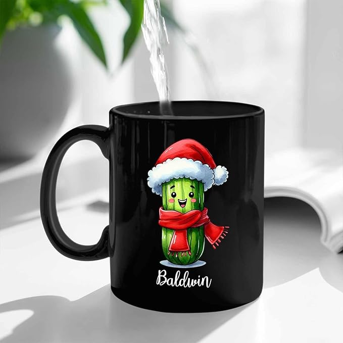 Vegetable Cups, Personalized Cucumber Coffee Mug For Cucumber Lovers, Cucumber Fans Cup, Cucumber Mug, Custom Cucumber Wearing Santa Hat Tea Cup, Cucumber Enthusiast Black Ceramic Mug 11oz 15oz