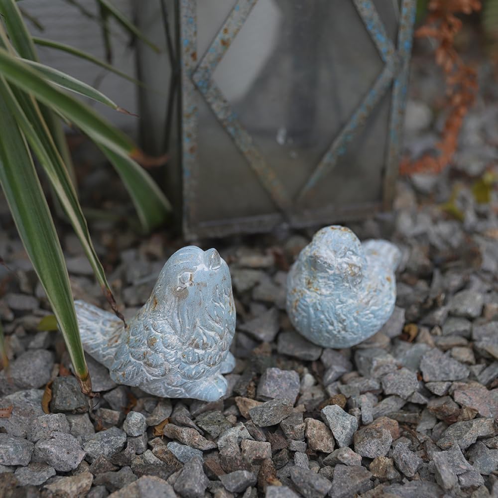 BIG FORTUNE Outdoor Bird Statues Bird Decor Figurines for Home Cement Bird Sculpture for Patio Yard Lawn Ornament, 2style/Set,Indoor Outdoor Bird Decorations Statue(Blue)