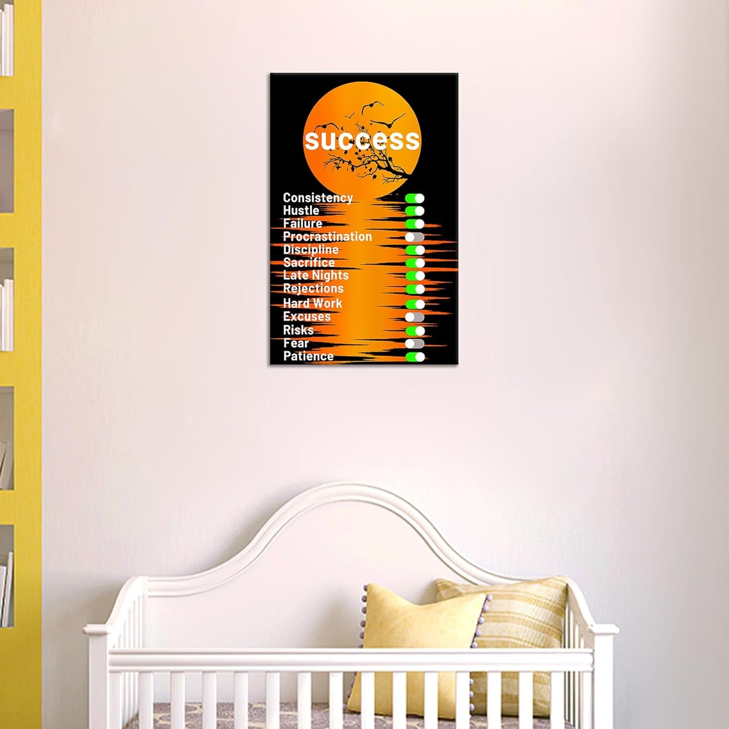 Inspirational Canvas Wall Art Poster Print Success Motivational Entrepreneur Quotes Beautiful Moon Background Picture Painting Artwork for Modern Home Bedroom Bathroom Ready to Hang [12''Wx18''H]