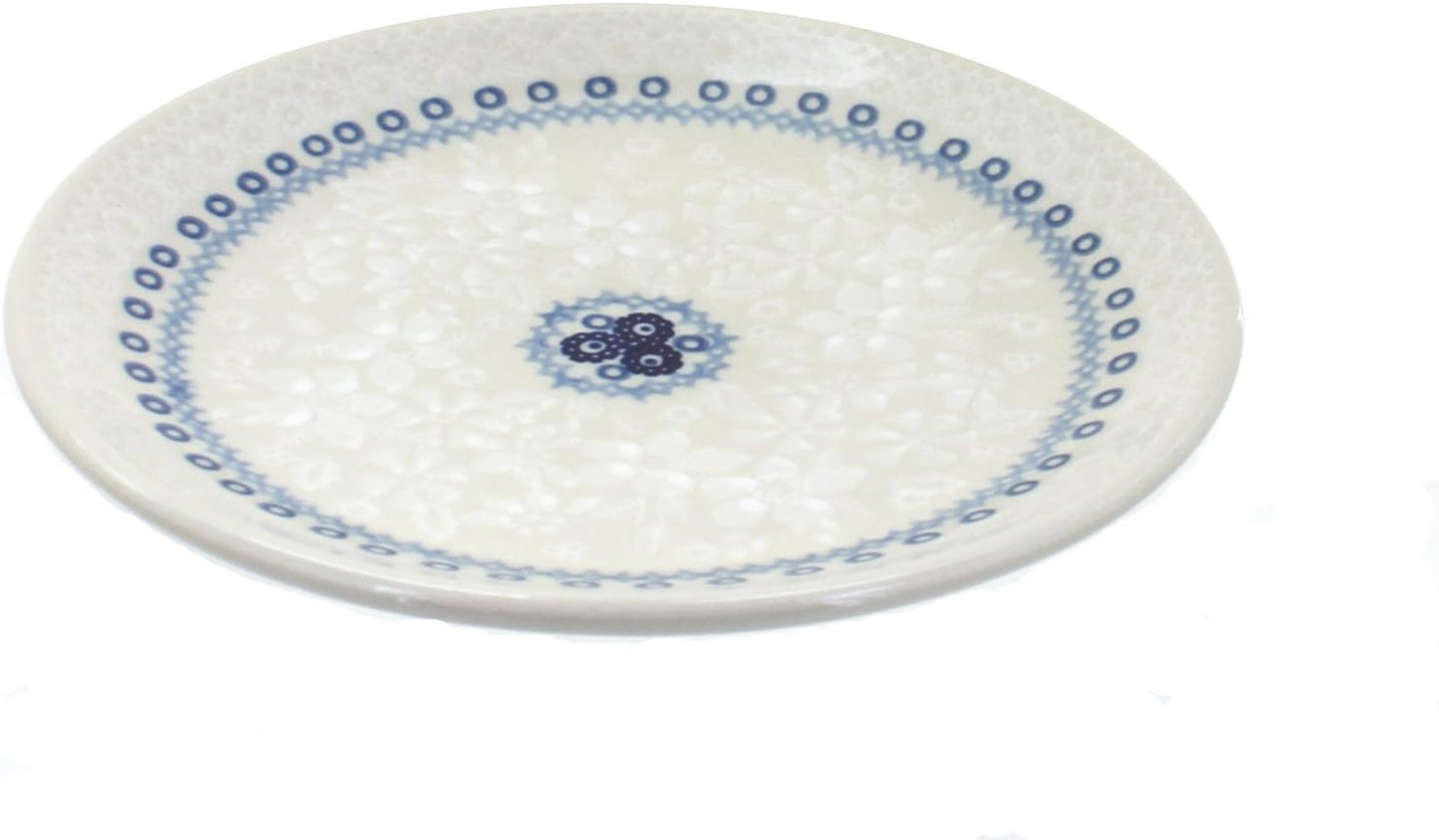 Blue Rose Polish Pottery - Off-white Victoria Dessert Plate - 7" Diameter - Beautiful Plate for Cake, Appetizers, or Snacks