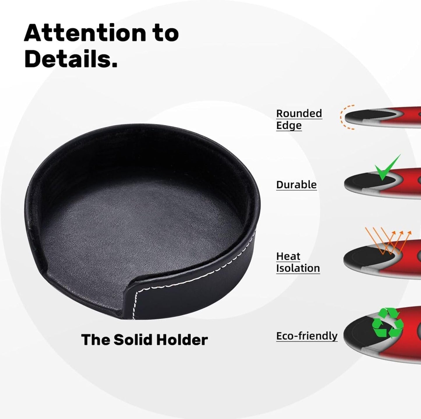 Black in Modern Abstract Red Leather Drinks Coasters with Holder, Set of 6, Suitable for Various Cups