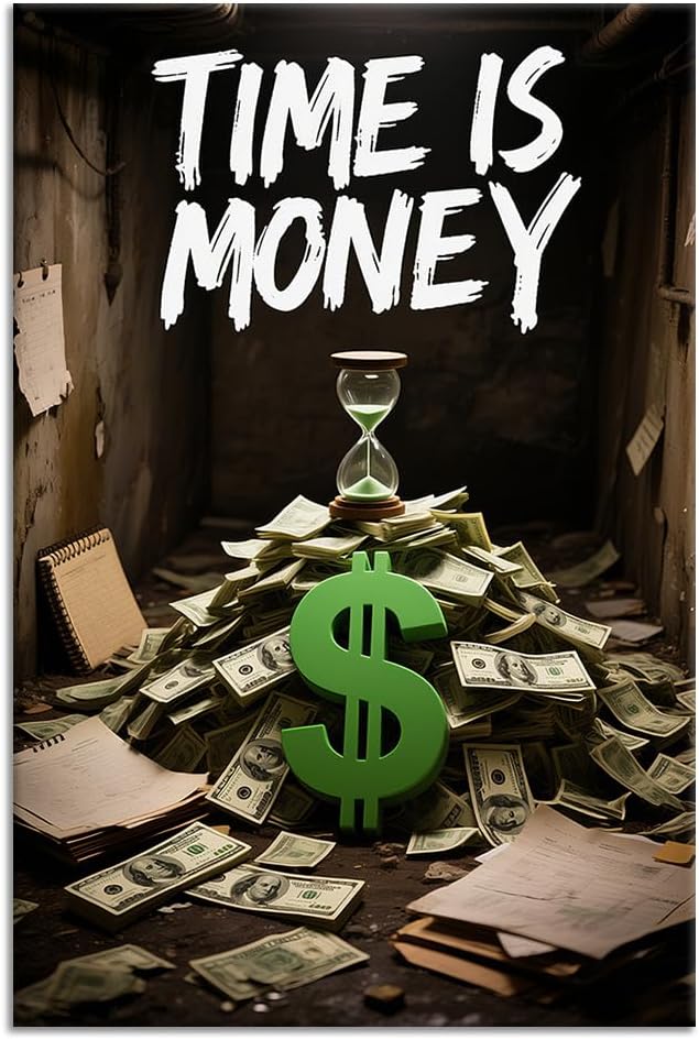 Inspirational Canvas Wall Art Poster Print Home Decor Motivational Entrepreneur Quotes Time is Money Inspiring Sign Picture Painting Artwork for Bedroom Gym Office Stretched and Framed [12''Wx18''H]