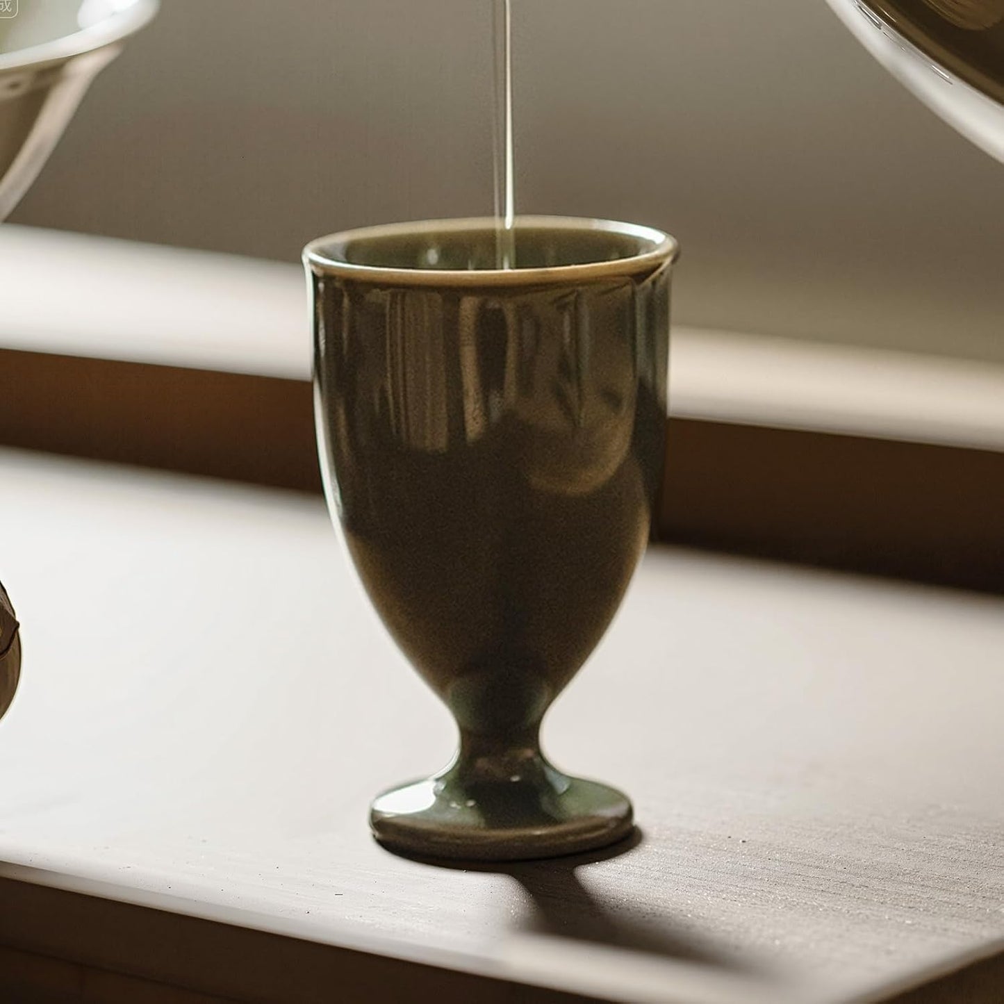 KAMMAK Ceramic Tea Cups Small, Cute Vintage Coffee Cup Set of 2, Porcelain Teacups Espresso Mug, 0.8oz Hand Painted Chinese Afternoon Tea Party Mugs, Birthday Gift for Women Men, Yueyao Qingfeng