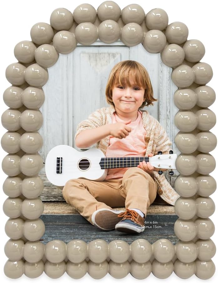 Isaac Jacobs 4x6 Glossy Taupe Double Bauble Arch Photo Frame with Black Fabric Easel, Tabletop, Wall-Mountable, Shelf and Desk, Decorative Art Design, Home Décor (4x6, Glossy Taupe)