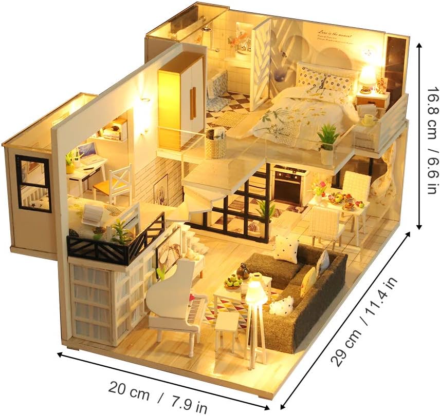GuDoQi DIY Miniature Dollhouse Kit with Furniture, Tiny House kit 1:24 Scale, Need to Assemble Around 30 Hours, Great Handmade Crafts Gift for Birthday, Christmas, Life House(No Dust Cover)