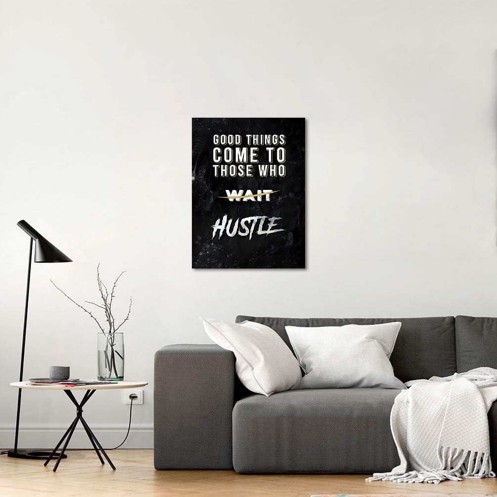 Black and White Letter Good Things Comes After Those Who Hustle Inspirational Posters and Prints Motivational Quote Art Wall Pictures for Living Room Office Framed Easy to Hang-18 Wx24 H