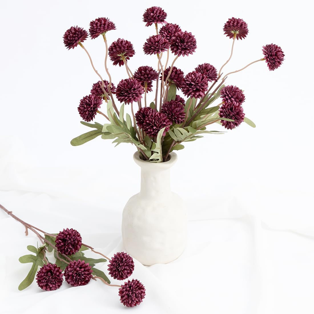 Laelfe 5Pcs Dandelion Artificial Flowers Bridal Bouquet Wedding Home Party Decor (Dark red)