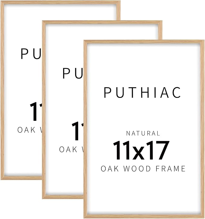 11x17 Oak Wood Picture Frame - Minimalist 11x17 Poster Frame, 11"x17" Frame Wood, Natural Solid Wooden Picture Frames for Wall Art Photo and Prints(3 Pack, Beige)
