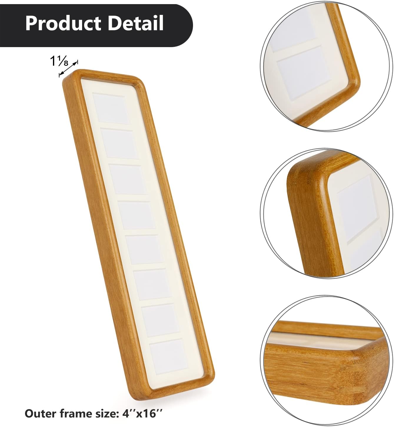 H & A Solid Wood Collage Picture Frame Multi Openings Photo Frame 4x12 / 4x16 Matted to 1.5x2.5 for Wall and Tabletop Display (8 collage 16''x4'' Teak)