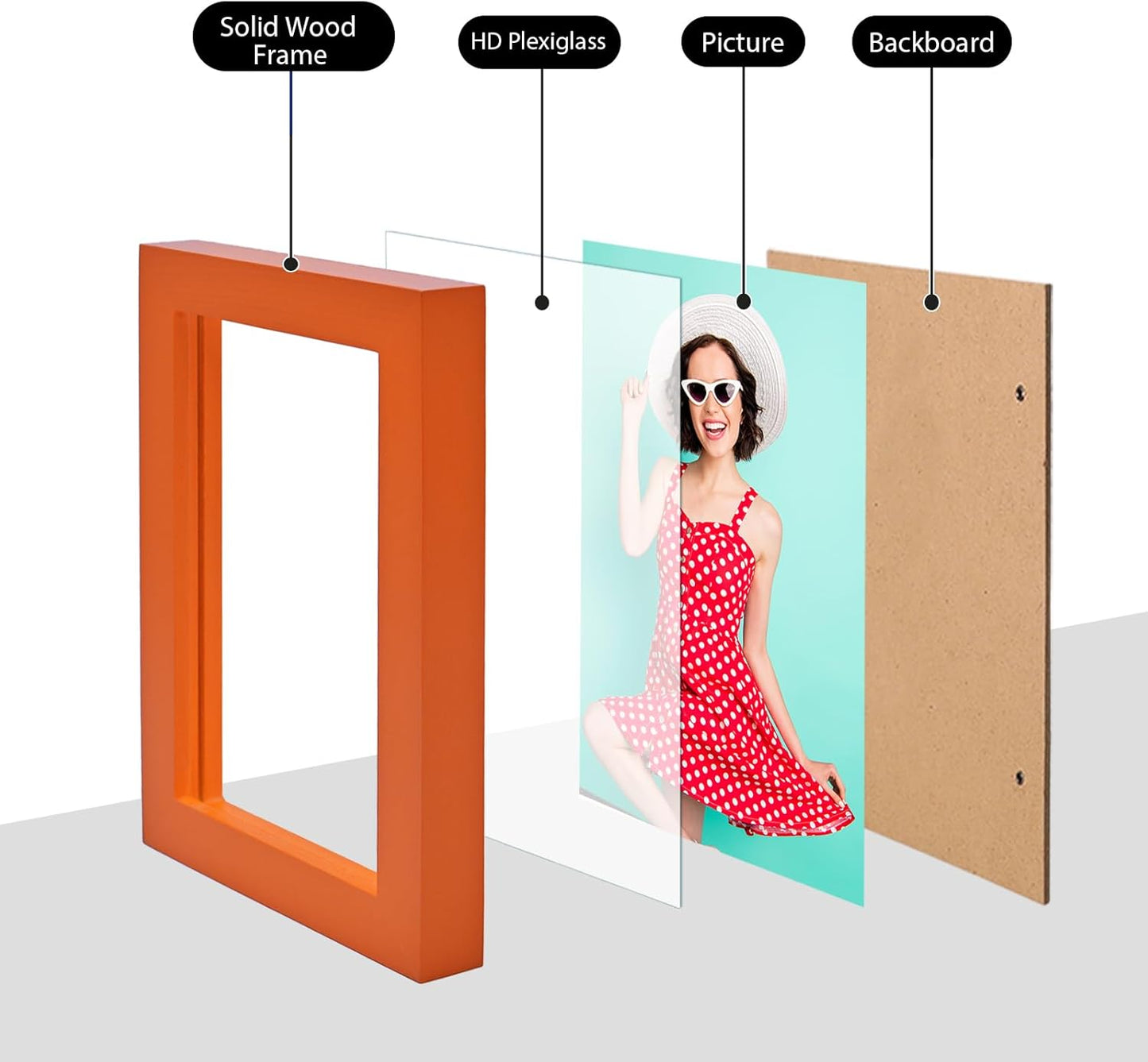 KINLINK 3.5x5 Picture Frames Orange, Solid Wood Frames with Plexiglass for Table Top and Wall Mounting, Photo Frames for Horizontal or Vertical Display, 4 Pack