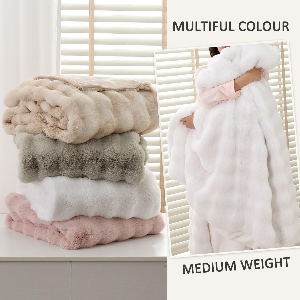 Faux Fur Throw Blanket Yellow Fluffy Bubble Throw Blanket 60x80 for Sofa Couch Bedroom Fuzzy Soft Cozy Thick Khaki Tie-dye