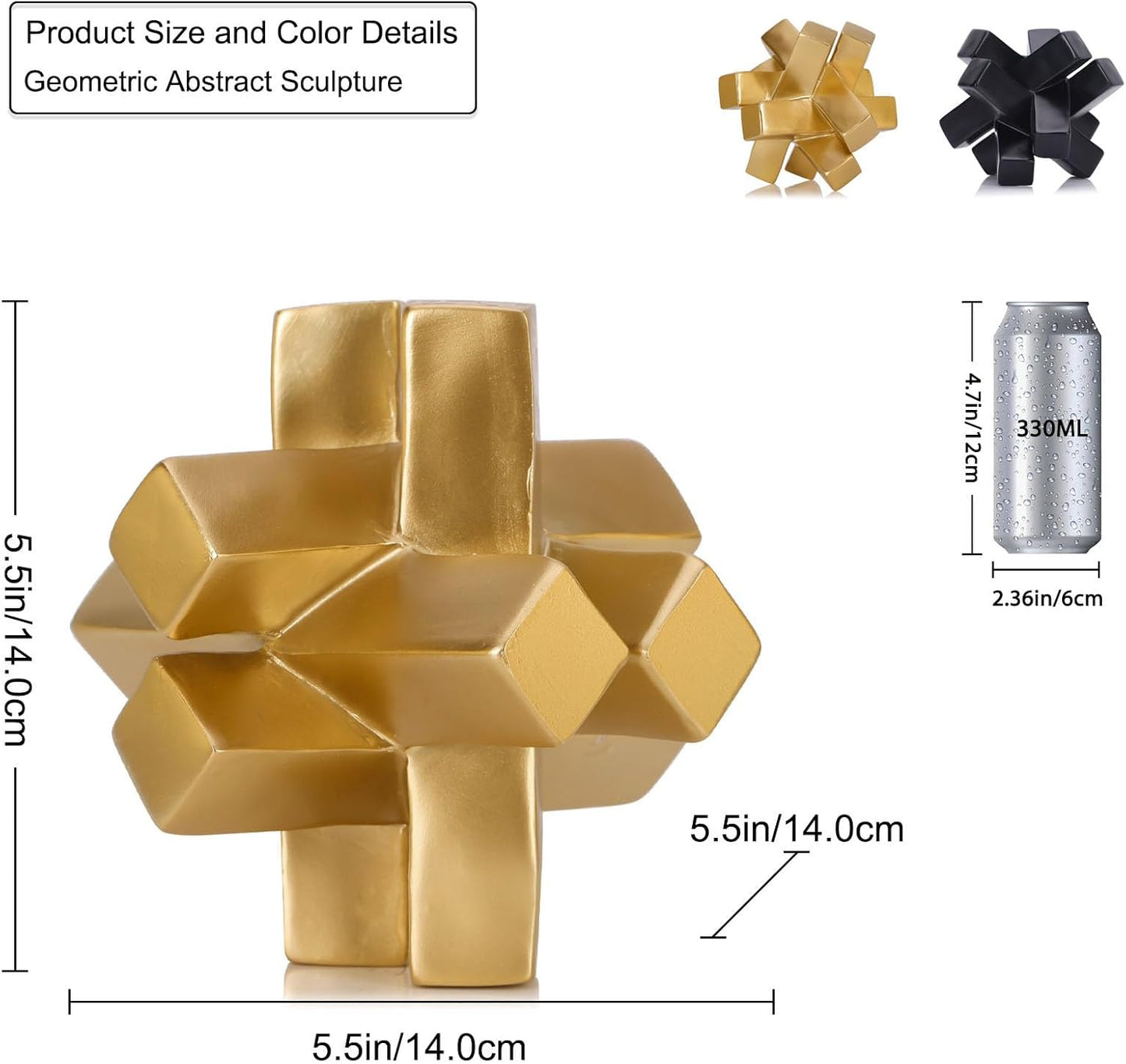 Gold Knot Decor Knick Knacks for Shelves - Geometric Sculpture Statue Modern Decorative Objects for Minimalist Bookcase, Tv Stand, Coffee Table & Entrance Decor