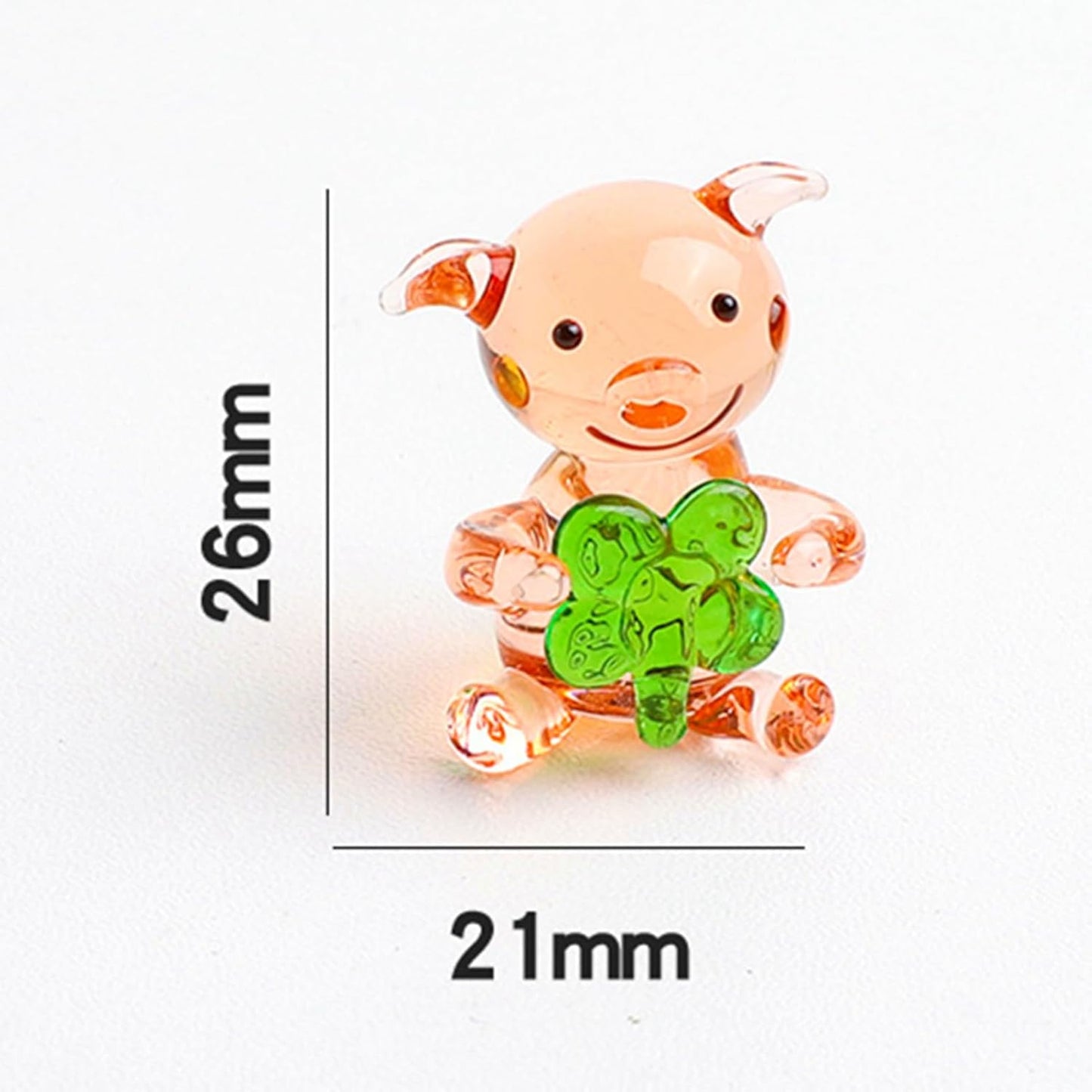 Miniature Hand Blown Glass Pig Figurine Crystal Animal Decor, Home Statues Collectible Figurines 3D Animal Ornament for Women & Men Lucky Clover