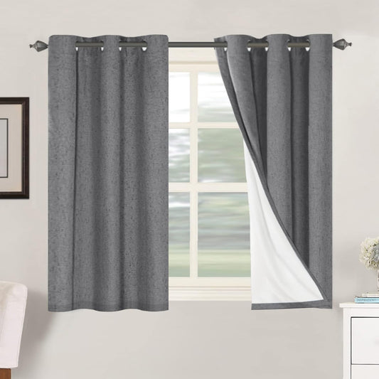H.VERSAILTEX Primitive Linen Curtains 100% Blackout Curtain Drapes Burlap Fabric Curtains with White Thermal Insulated Liner, Grommet Top Drapes Living Room/Bedroom (2 Panels, 42 x 45 Inch, Grey)