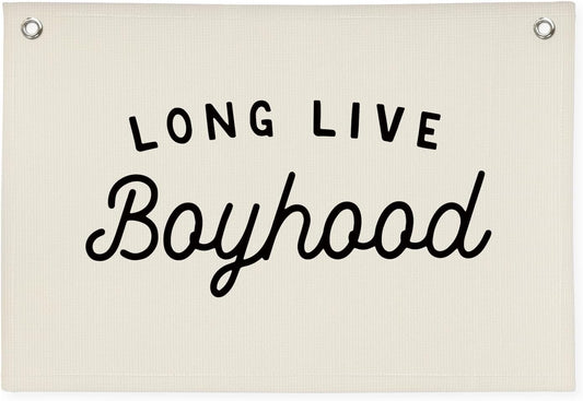 Long Live Boyhood Banner Boy Room Decor,Playroom Decor Nursery Wall Decor for Boys Bedroom Living Room, Baby Shower Gifts, kid's banners Wall Hanging Flag Linen Banner 30x20(off-white)