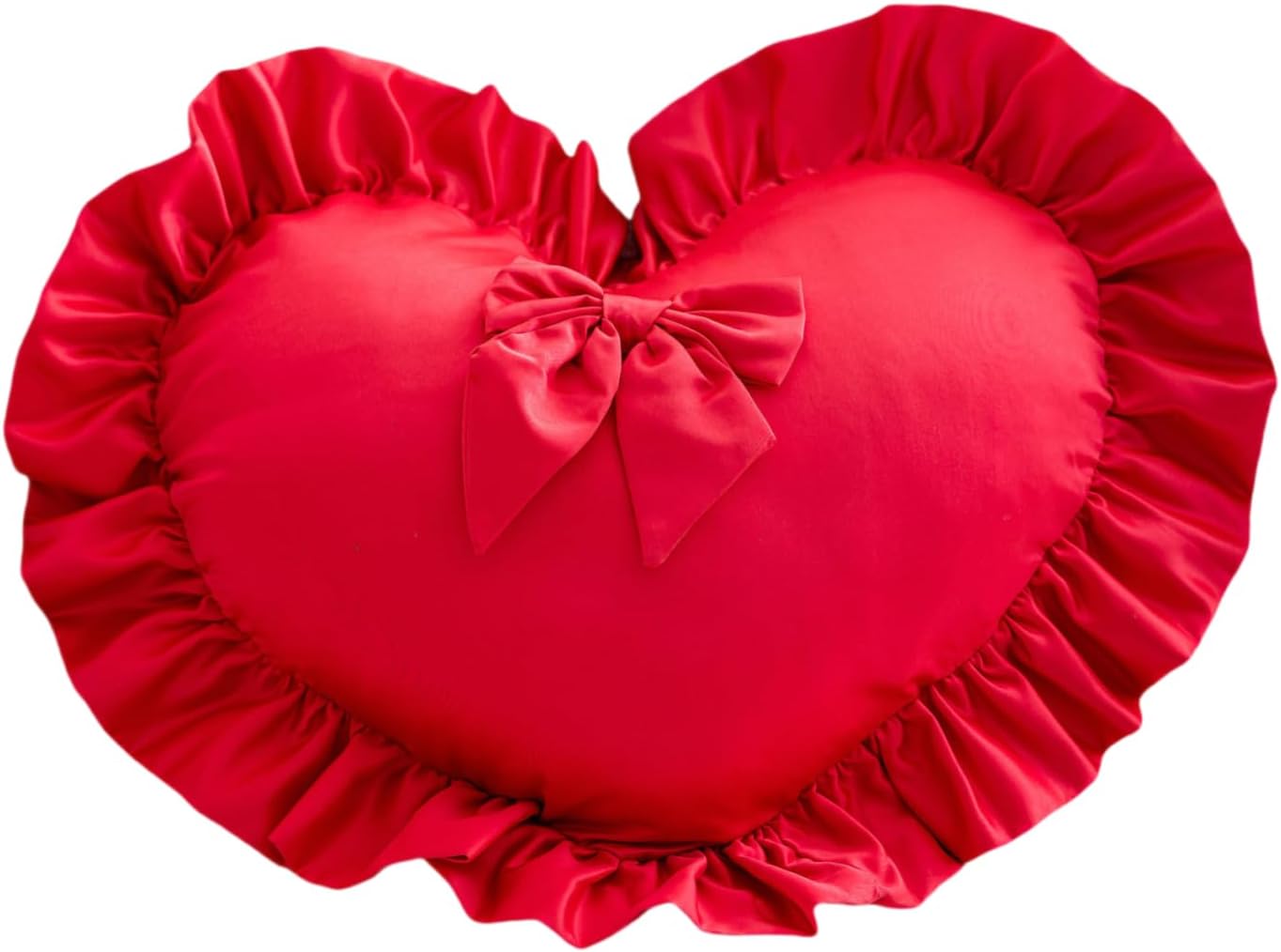 Heart Pillows, Cute Ruffled Heart Shaped Throw Pillows with Bow Soft Stuffed Love Decorative Pillow Cushion for Sofa Couch Bed Girl Room Chair Car Living Room, Rose Red