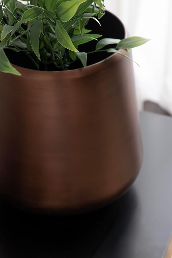 Kate and Laurel Portell Round Indoor Metal Planter Pot, 12 x 12 x 12, Bronze, Vintage Circular Planter for Indoor Plants Living Room or Sunroom Decor