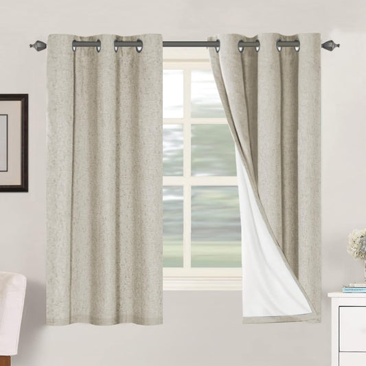 H.VERSAILTEX 100% Blackout Curtains for Bedroom Thermal Insulated Linen Textured Curtains Heat and Full Light Blocking Drapes Living Room Curtains 2 Panel Sets, Cobblestone, 42x63 Inch