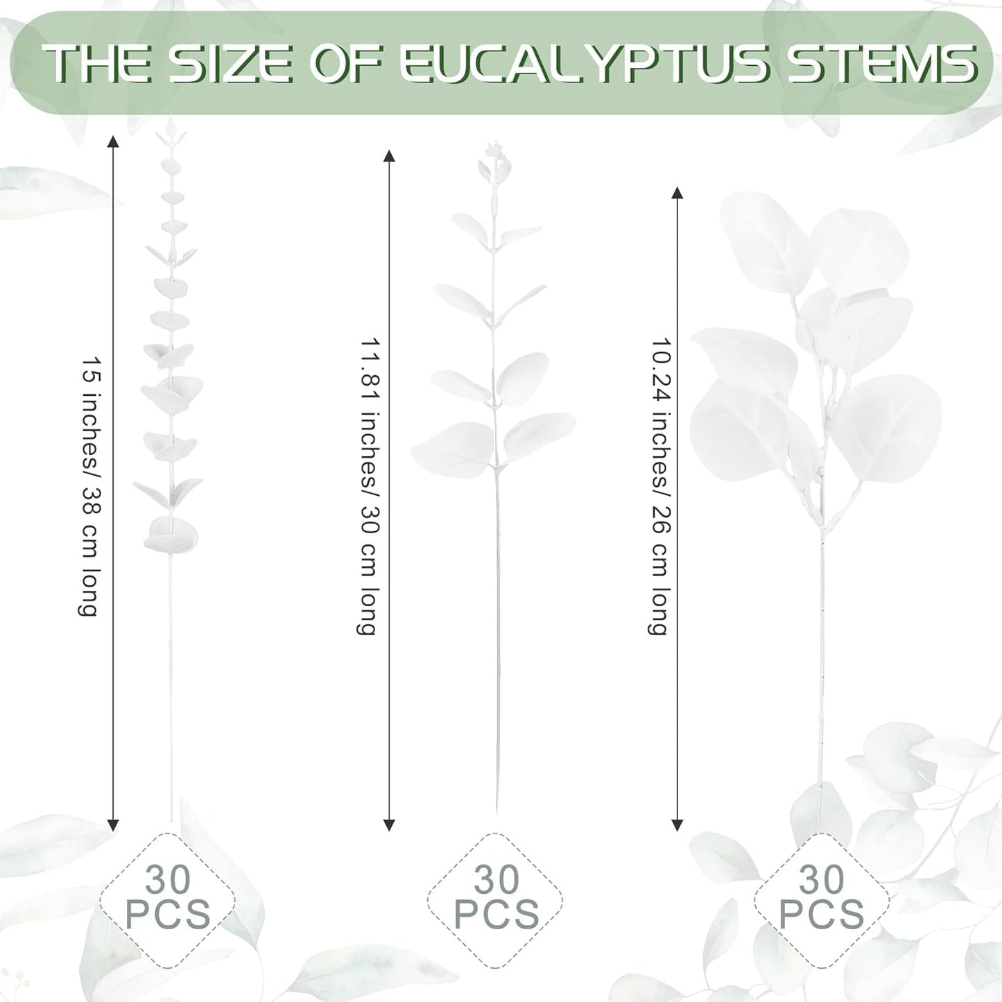 Giegxin 90 Pcs 3 Kinds Mixed Eucalyptus Leaves Stems Bulk Artificial Silver Dollar Leaves Picks Dried Eucalyptus Bundle Faux Spray for Wedding Vase Bouquet Floral Arrangement (White)