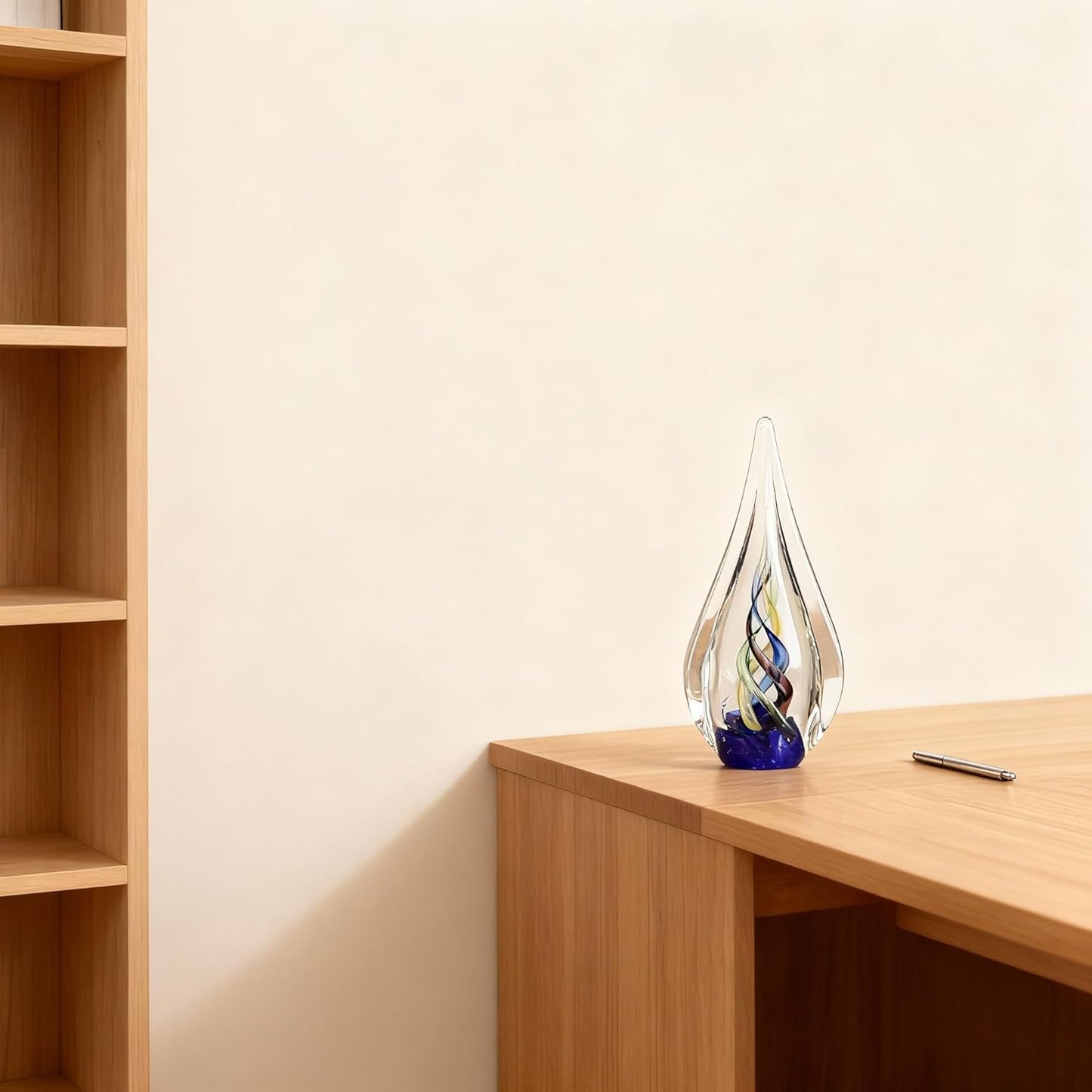 DOVDOV Blown Glass Sculpture, Blue Glass Art Collection Statue, Unique Mediterranean Water Drops Decorative Statue for Office, Bookshelf, Dresser, Living Room Coffee Table, Mantelpiece Filler