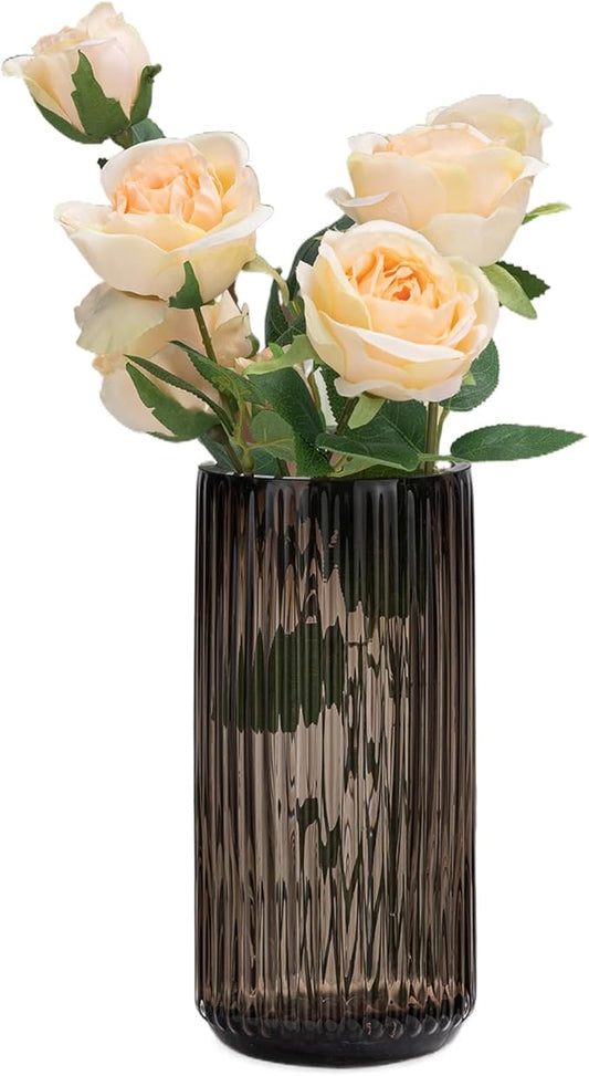 Ekirlin Amber 7.5 inch Flower Vase for Home Decor, Thickened Hand Blow Glass Vase Round Vintage Striped Bottles for Bookshelf,Dinner Table,Indoor Office Desktop,Meeting Room,Bathroom, Best Gift