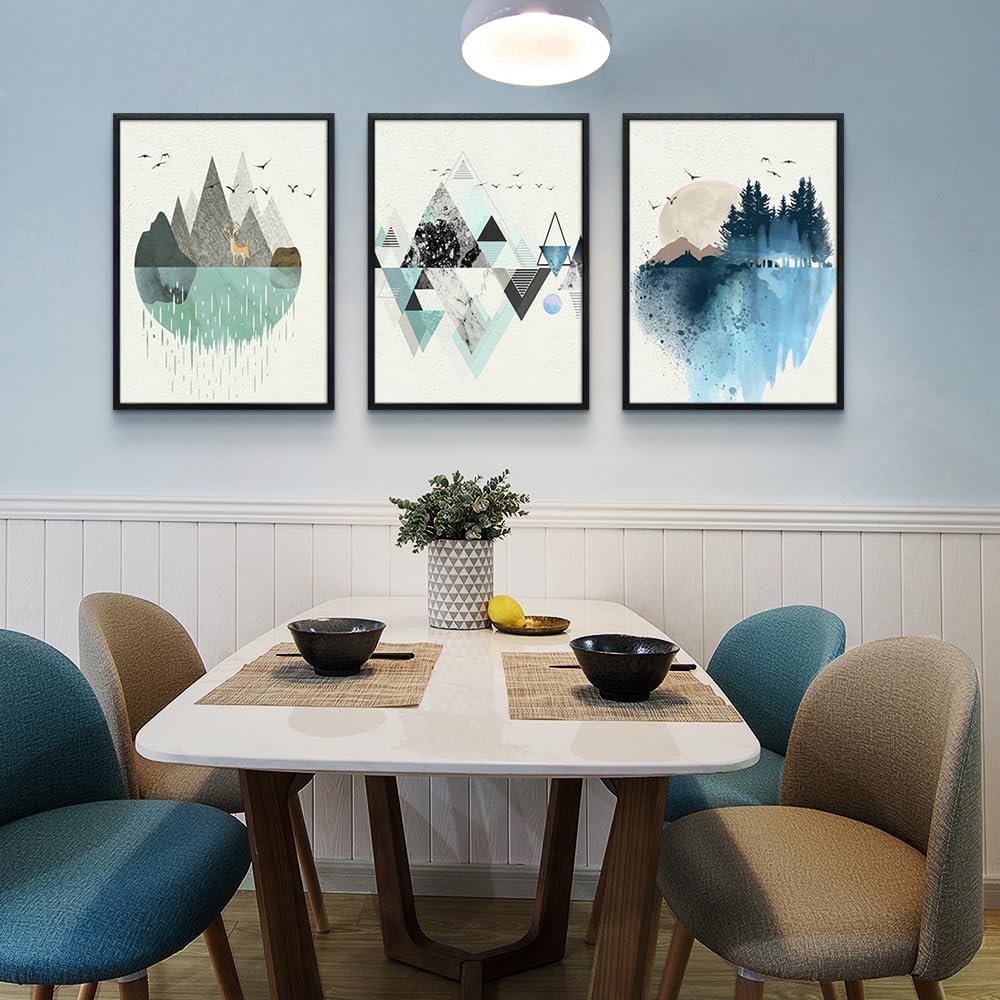 Black Framed Abstract Wall Art - Set of 3 Piece Framed Art Prints - 20"X28" - Modern Home Decor for Living Room, Bedroom, Office