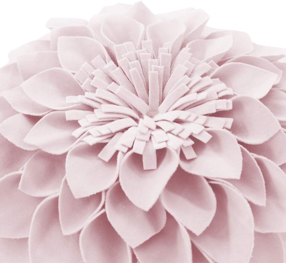 JWH 3D Flower Throw Pillow Cover Decorative Round Cushion Cover Velvet Floral Accent Pillow Case Handmade Pillowcase Bed Couch Classroom 12 Inch Pink