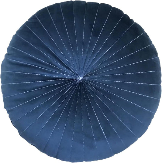 HLOVME Round Pillow Cushion for Couch Velvet Decorative Small Throw Pillow Solid Color for Living Room Bed Floor 15.7”, Navy Blue