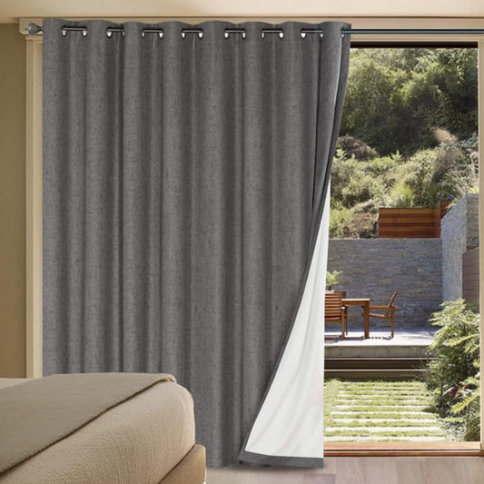H.VERSAILTEX Linen Blackout Curtains Durable Thick Textured Linen Look 100% Blackout Patio Door Curtain Anti Rust Grommet Extra Wide Sliding Door Curtain Panel, W100 x L96 inch - Grey