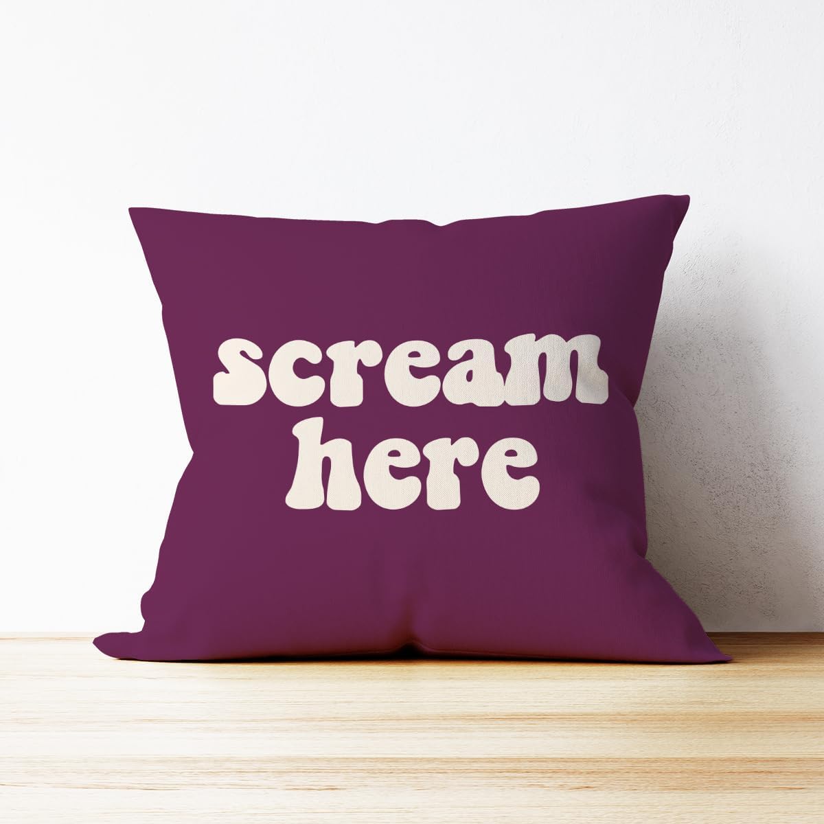 Mancheng-zi Funny Scream Decor, Scream Pillow Covers 18x18, Fun Pillows,Fun Throw Pillows,Funny Throw Pillows,Fun Decorative Pillows,Scream Here Funny Humor Throw Pillow Case(Purple)