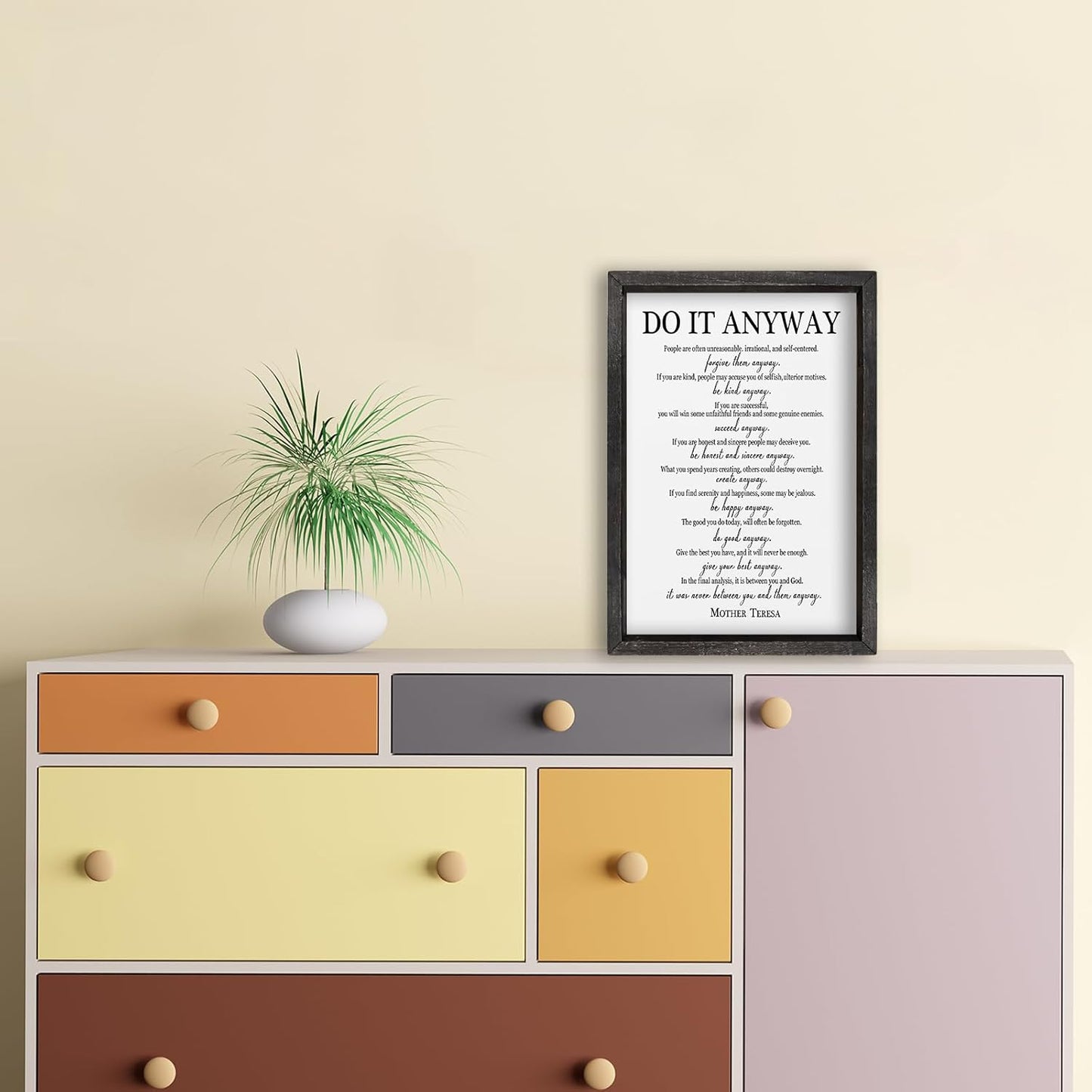 comurdyo Do It Anyway Wall Decor 16"x11" Mother Theresa Quotes Inspirational Sign Bible Verse Christian Motivational Modern Bedroom Vintage Wood Framed Farmhouse Wall Hanging Art (Black)