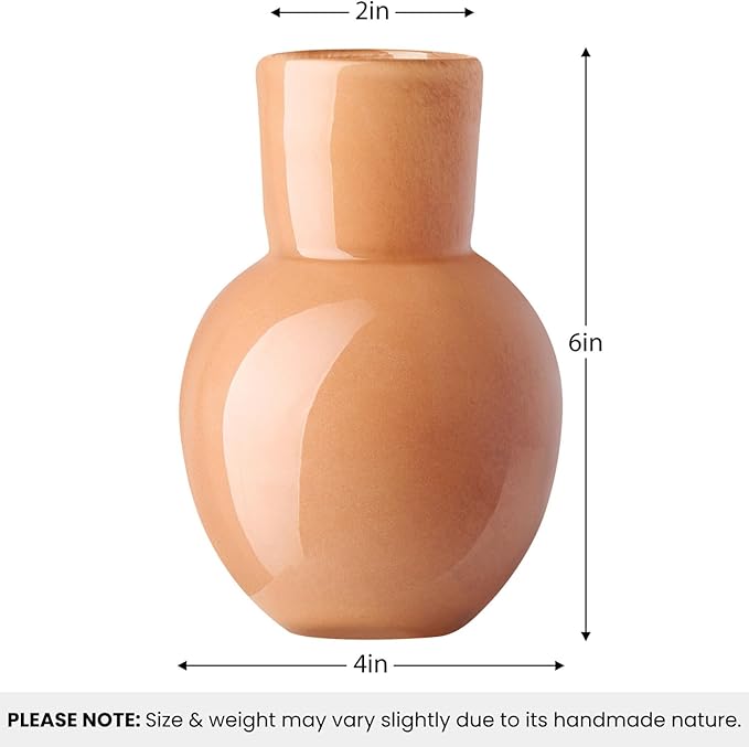 Torre & Tagus 6" Mouth Blown Art Glass Vase for Flowers - Apricot Orange Small Table Vase & Handmade Small Orange Accent as Cozy Home Decor, Neutral Bud Vases for Decorative Shelf Decor or Wedding