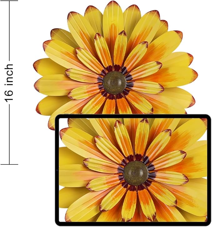 YEAHOME 16'' Metal Flower Wall Decor - Sunflower Wall Art Decorations Hanging for Bedroom, Living Room, Bathroom Boho Office