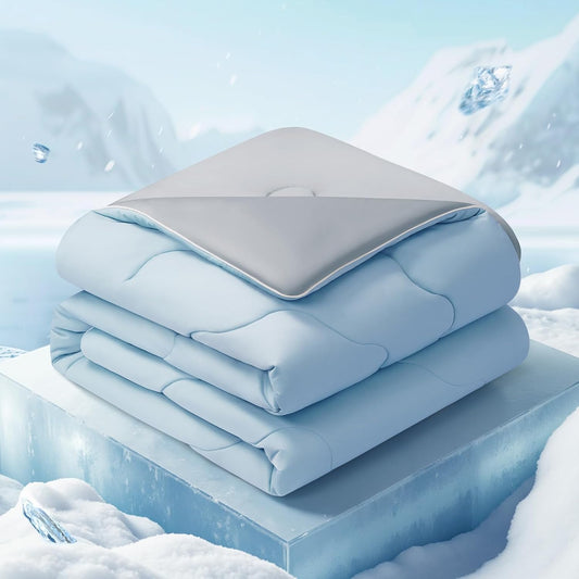 EASELAND All Season Cooling Comforter Twin, Cold Touch Fabric Absorbs Body Heat, 300GSM Super Soft, Cooling Blanket for Night Sweats Hot Sleeper (Blue-All Season, Twin(68"X90"))