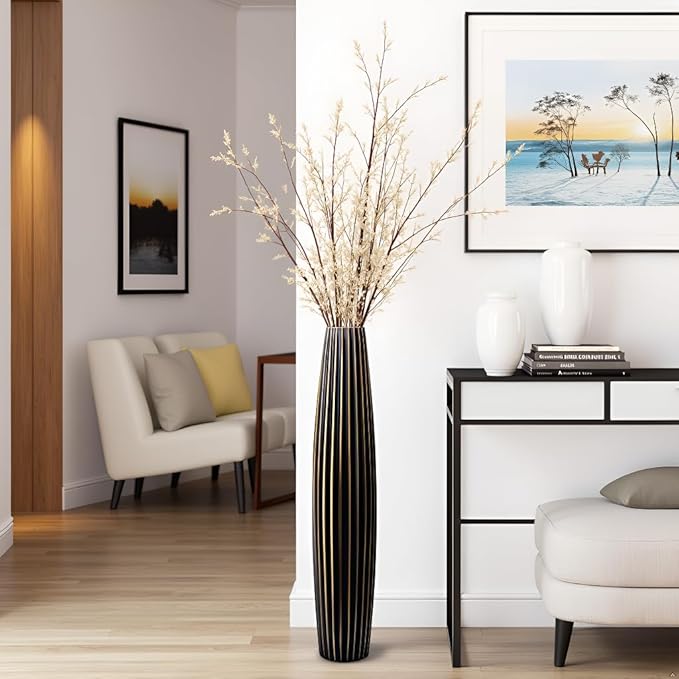 Floor Vases, Tall Floor Vase 23.6 inch (60CM, 1.96FT) Tall Vases, Sturdy Black Vase for Living Room Decor, Resin Bronze Color