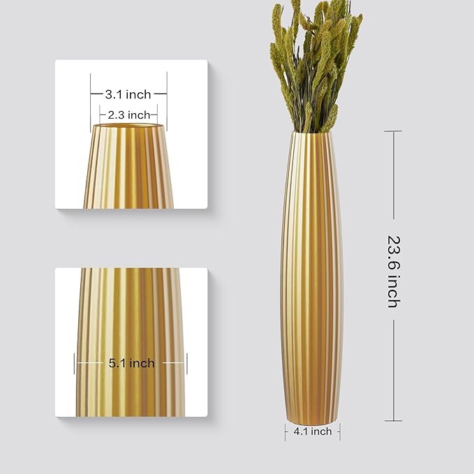 Floor Vases, Tall Floor Vase 23.6 inch (60CM, 1.96FT) Tall Vases, Sturdy Gold Vase for Living Room Decor, Resin Gold