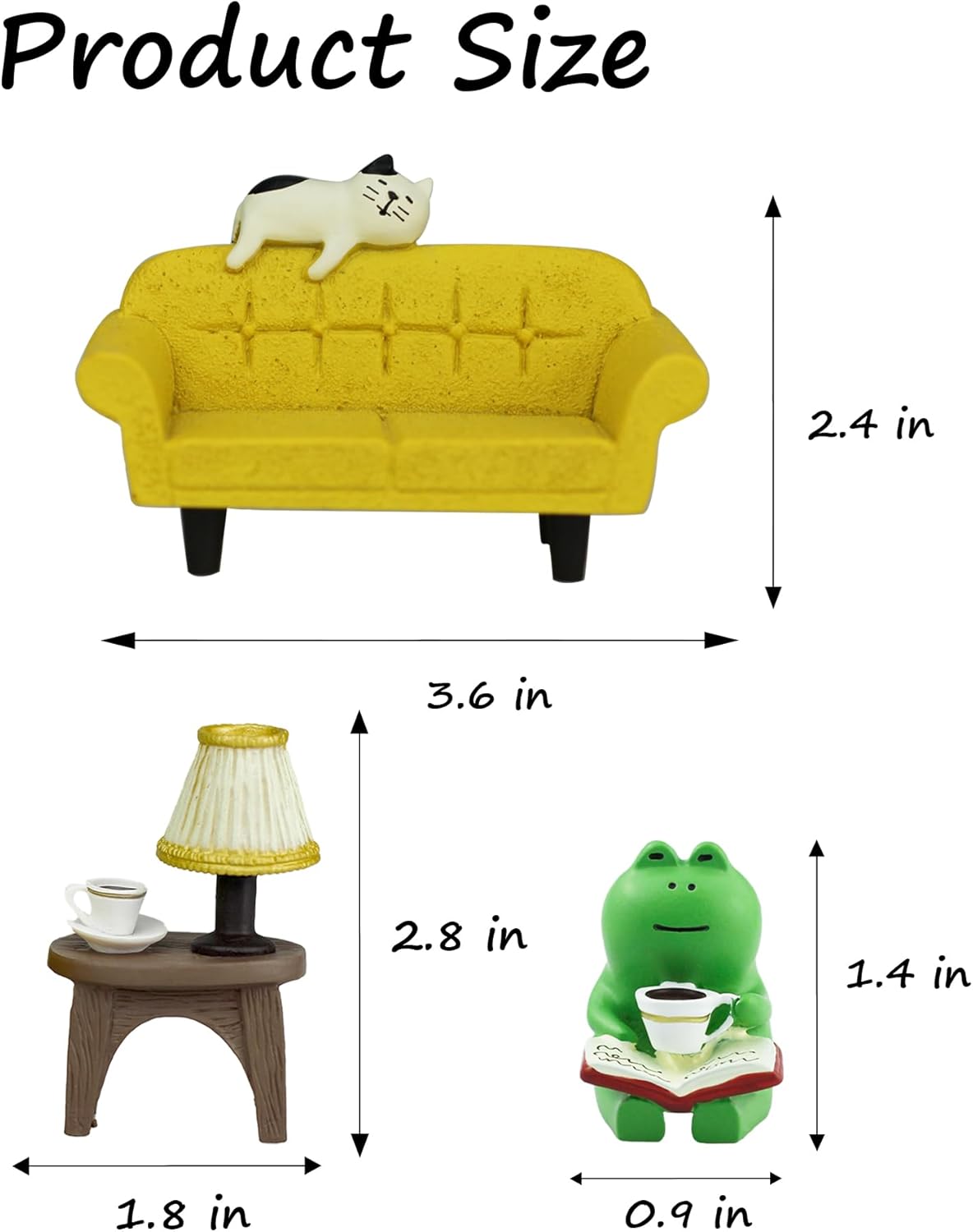 Cute Mini Frog Figurine with Small Sofa and Lamp Table Resin Frog Figure for Office Home Decor - Cute Frog Gift for Frog Lovers (Yellow Sofa)