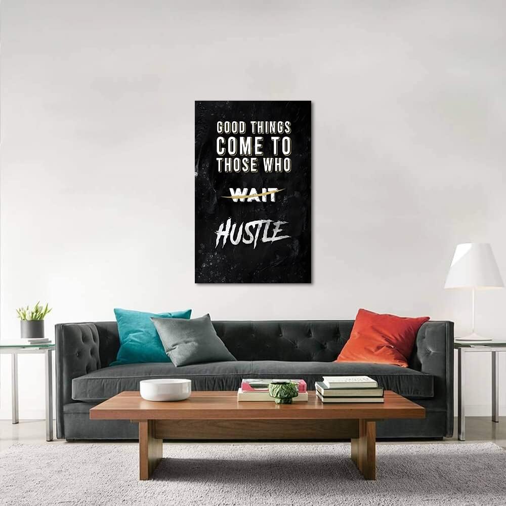 Black and White Letter Good Things Comes After Those Who Hustle Inspirational Posters and Prints Motivational Quote Art Wall Pictures for Living Room Office Framed Easy to Hang-28 x44 in