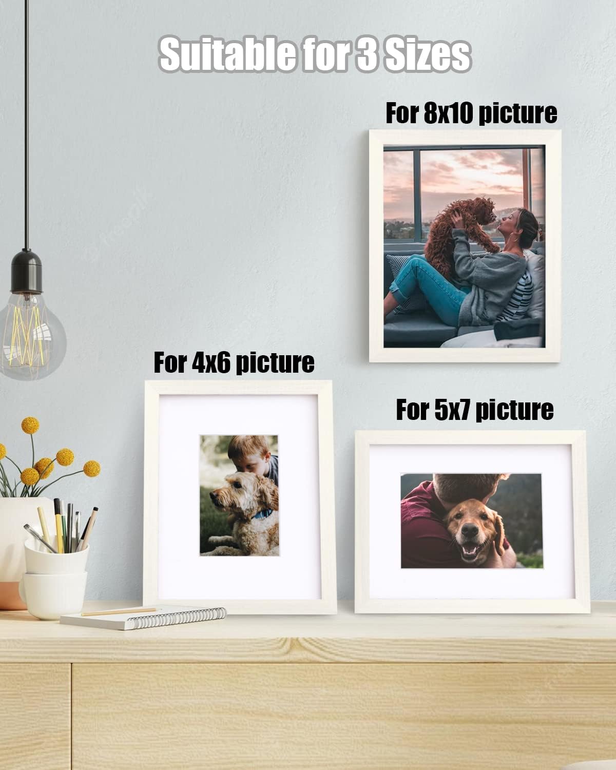 Egofine 8x10 Picture Frames Set of 4, Made of Solid Wood Covered by Plexiglass 4x6 and 5x7 with Mat or 8x10 without Mat, for Table Top Display and Wall Mounting Photo Frame Beige